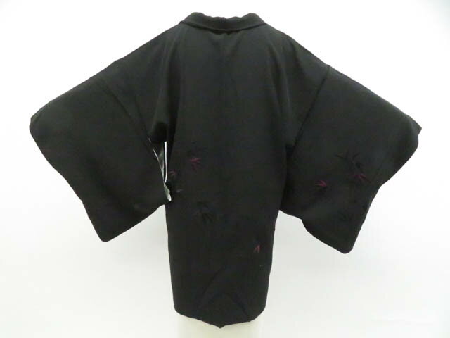 Haori - 【中古】リサイクル着物 黒羽織 笹 羽織紐付 正絹 着物 身丈約80.5cm 裄丈64cm 26z01-357【リサイクル】 IDnet