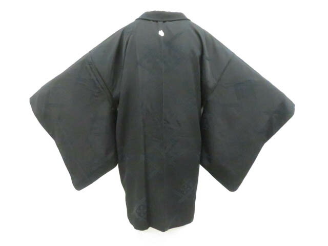 Haori - 【中古】リサイクル着物 黒羽織 一つ紋 花菱地紋 羽織紐付 正絹 着物 身丈約82cm 裄丈64.5cm 26z01-368【リサイクル】 IDnet