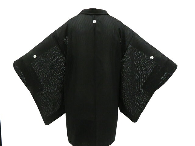 Haori - 【中古】リサイクル着物 黒羽織 三つ紋 羽織紐付 正絹 着物 身丈約77cm 裄丈60cm 26z01-434【リサイクル】 IDnet