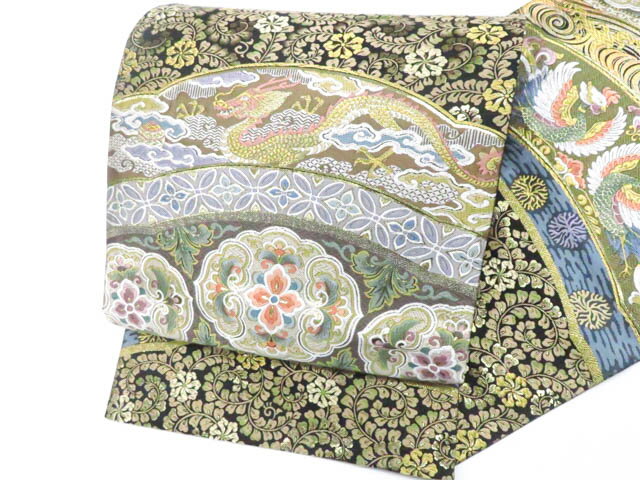 袋帯 中古 リサイクル 正絹 カジュアル 仕立て上がり お太鼓柄 西陣 とみや織物 竹文 象牙色 多色 きもの北條 A1104-11 袋帯 中古 リサイクル 正絹 カジュアル 仕立て上がり お太鼓柄 西陣