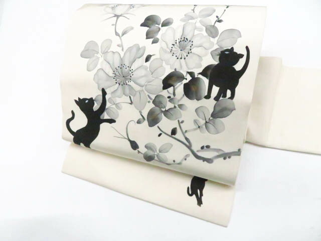 Rakuten - 最大88%OFF【中古】九寸名古屋帯 オリジナル 作家物 落款入り 太鼓柄 猫 花 正絹 r8b01-3【リサイクル】 IDnet