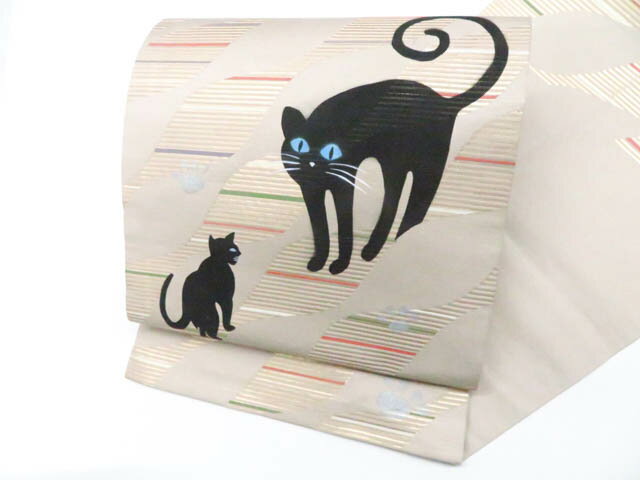Nagoya Sash - 【中古】九寸名古屋帯 オリジナル 太鼓柄 金糸 猫 肉球 開き仕立て 正絹 r8b01-6【リサイクル】 IDnet