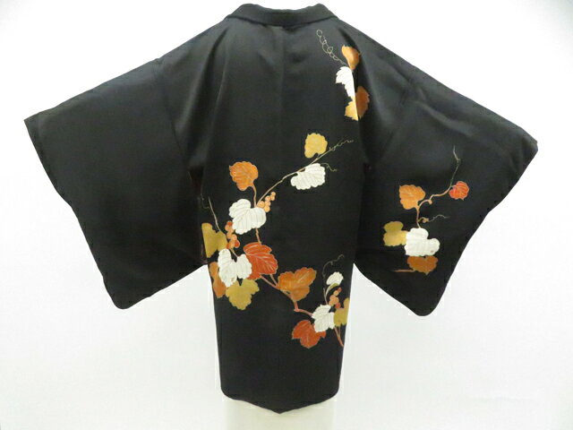 樂天商城 - 【中古】リサイクル着物 黒羽織 蔓草文 羽織紐付 正絹 着物 26z01-484【リサイクル】 IDnet