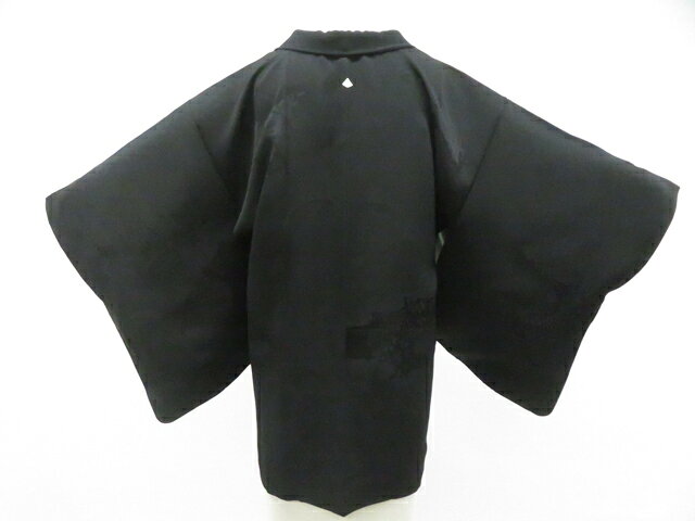 樂天商城 - 【中古】リサイクル着物 黒羽織 一つ紋 地紋入り 羽織紐付 正絹 着物 美品 26z01-487【リサイクル】 IDnet