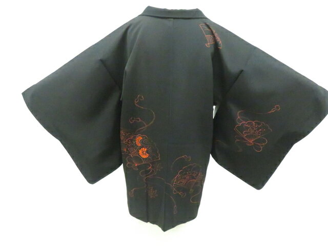 Haori - 【中古】リサイクル着物 黒羽織 扇子 羽織紐別売り 正絹 着物 身丈約76.5cm 裄丈63cm 26z02-587【リサイクル】 IDnet