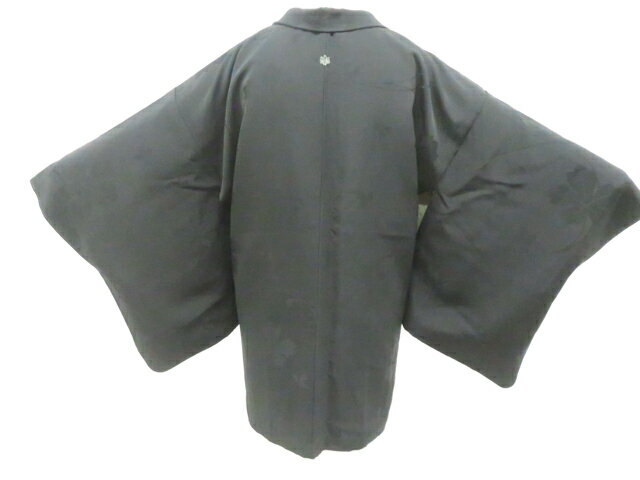 Haori - 【中古】リサイクル着物 黒羽織 縫紋 地紋入り 羽織紐付 正絹 着物 身丈約78.5cm 裄丈65.5cm 26z02-590【リサイクル】 IDnet