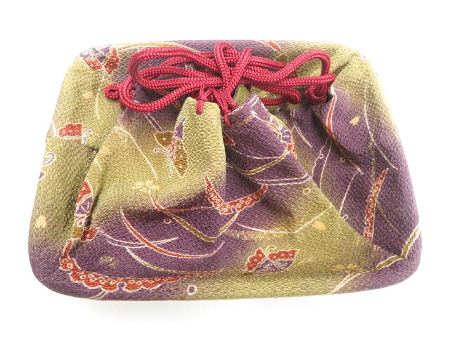 樂天商城 - 【中古】和装小物 籠巾着バッグ ちりめん 蝶 美品 26w02-1407【リサイクル】 IDnet