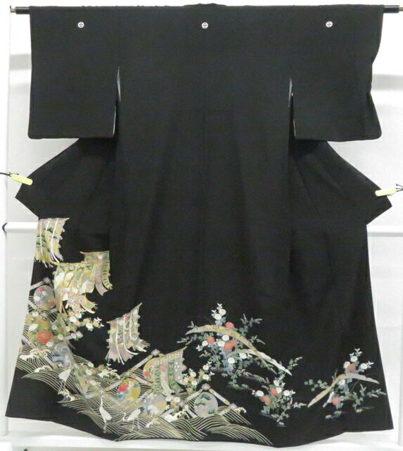 樂天商城 - 【中古】リサイクル着物 黒留袖 五つ紋 金駒刺繍 金彩 比翼仕立て 正絹 身丈152cm 裄丈60.5cm 26z02-631【リサイクル】 IDnet