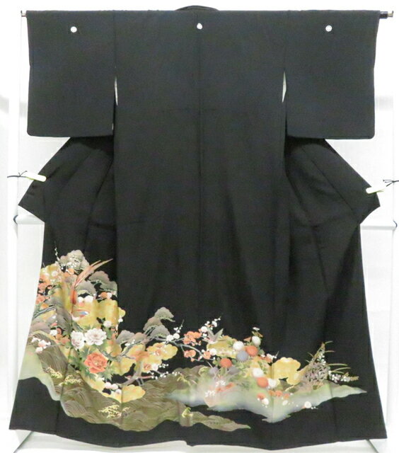 樂天商城 - 【中古】リサイクル着物 黒留袖 五つ紋 比翼仕立て 金彩 古典花 正絹 身丈162cm 裄丈64.5cm 26z02-636【リサイクル】 IDnet