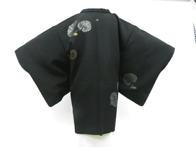 Haori - 【中古】リサイクル着物 黒羽織 縫い紋 羽織紐付 正絹 着物 26z02-661【リサイクル】 IDnet