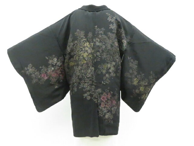 Haori - 【中古】リサイクル着物 黒羽織 金糸 ラメ糸 花 羽織紐別売り 正絹 着物 26z02-668【リサイクル】 IDnet