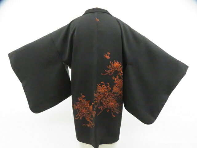 Haori - 【中古】リサイクル着物 黒羽織 縫い紋 菊 羽織紐別売 正絹 着物 身丈約79.5cm 裄丈約63.5cm 26z02-686【リサイクル】 IDnet