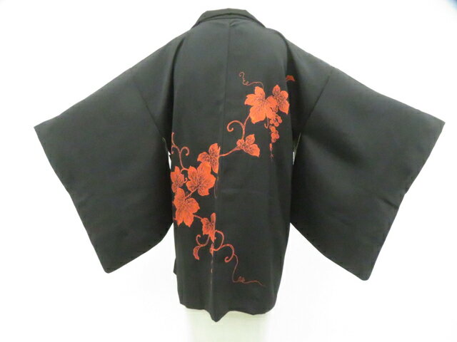 Haori - 【中古】リサイクル着物 黒羽織 葡萄唐草 羽織紐付 正絹 着物 身丈約77.5cm 裄丈約63cm 26z02-693【リサイクル】 IDnet