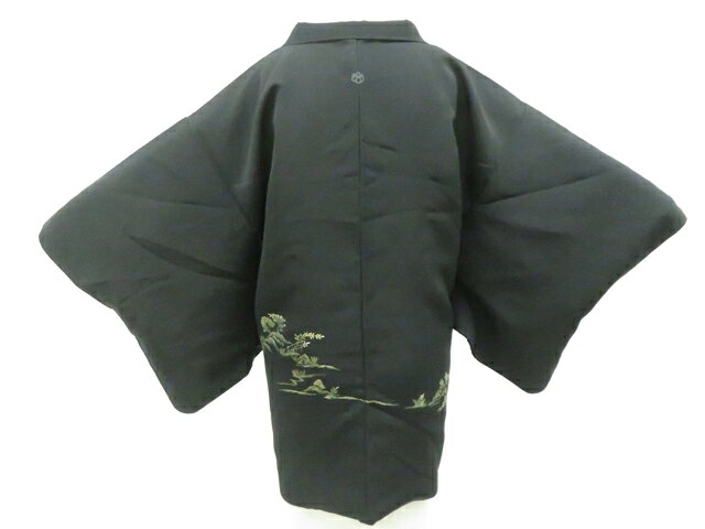 Haori - 【中古】リサイクル着物 黒羽織 羽織 縫い紋 金糸 羽織紐付き 正絹 着物 身丈約76cm 裄丈約60.5cm 26z02-725【リサイクル】 IDnet