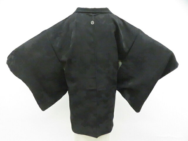 Haori - 【中古】リサイクル着物 黒羽織 羽織 一つ紋 地紋入り 羽織紐付き 正絹 着物 身丈約79.5cm 裄丈約66cm 26z02-730【リサイクル】 IDnet