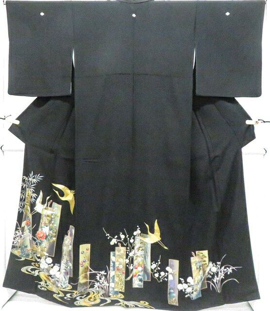 Rakuten - 最大88%OFF【中古】リサイクル着物 黒留袖 五つ紋 吉祥文 金糸 比翼仕立て 正絹 着物 身丈約163.5cm 裄丈約66cm 26z02-751【リサイクル】 IDnet