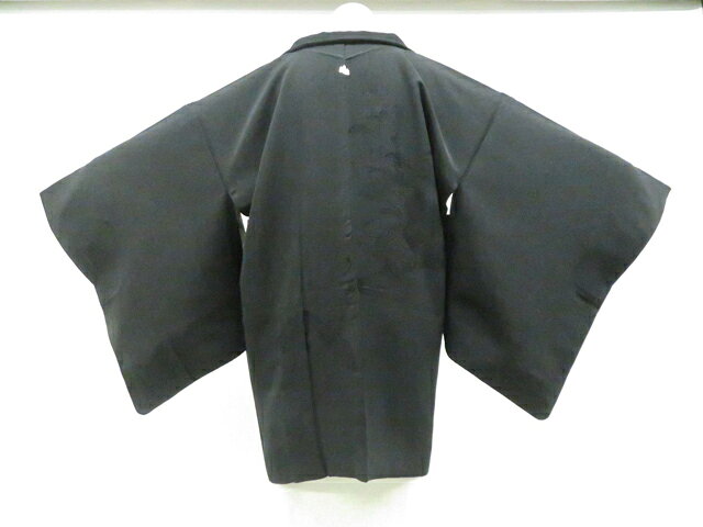 Haori - 【中古】リサイクル着物 黒羽織 羽織 一つ紋 地紋入 羽織紐別売 正絹 着物 身丈約79.5cm 裄丈約65cm 26z02-789【リサイクル】 IDnet