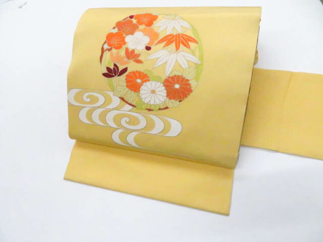 【中古】九寸名古屋帯 お太鼓柄 金彩 花丸文様 正絹 26b02-155【リサイクル】 IDnet