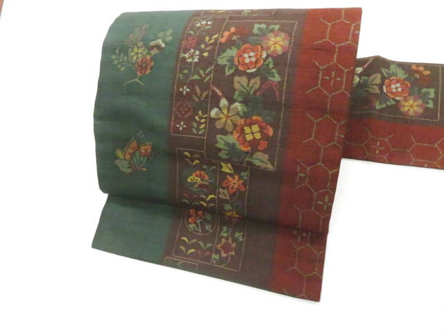 【中古】九寸名古屋帯 六通柄 花 蝶 正絹 26b02-159【リサイクル】 IDnet