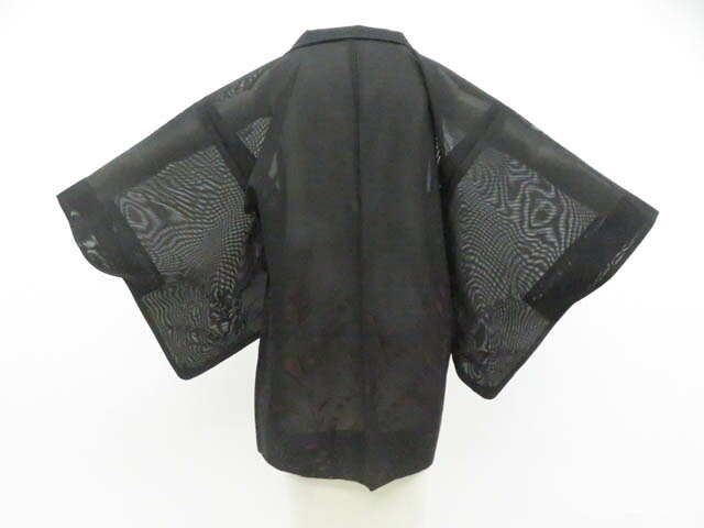 Haori - 【中古】リサイクル着物 黒羽織 夏物 夏 花 羽織紐付 正絹 着物 身丈約77.5cm 裄丈62.5cm 26z02-808【リサイクル】 IDnet