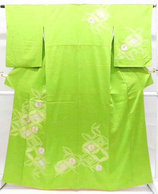 Tsukesage （Traditional Pattering） - 【中古】リサイクル着物 付下げ 絞り 金駒刺繍 七宝に菊 正絹 着物 身丈約163cm 裄丈63.5cm 26z02-844【リサイクル】 IDnet