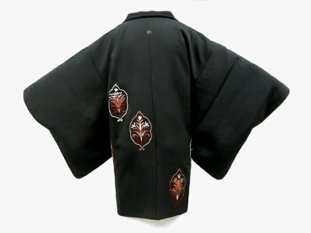 Haori - 【中古】リサイクル着物 黒羽織 縫い紋 刺繍 花 羽織紐付 正絹 着物 身丈約78cm 裄丈62cm 26z02-855【リサイクル】 IDnet