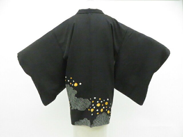 和服短外套 - 【中古】リサイクル着物 黒羽織 絞り 羽織紐別売り 正絹 着物 身丈約80.5cm 裄丈63cm 26z02-859【リサイクル】 IDnet