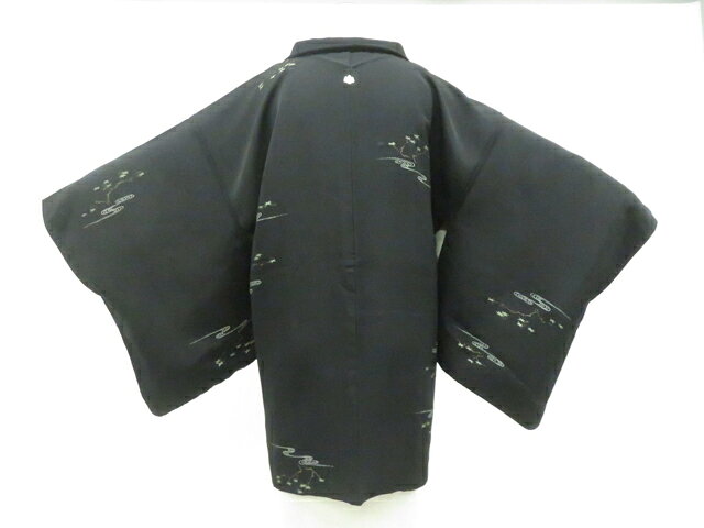 Haori - 【中古】リサイクル着物 黒羽織 一つ紋 羽織紐付 正絹 着物 身丈約79cm 裄丈63cm 26z02-868【リサイクル】 IDnet