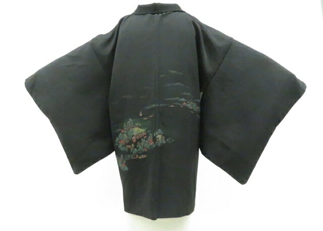 【中古】リサイクル着物 黒羽織 縫取 羽織紐別売り 正絹 着物 身丈約82cm 裄丈67cm 26z02-874【リサイクル】 IDnet...