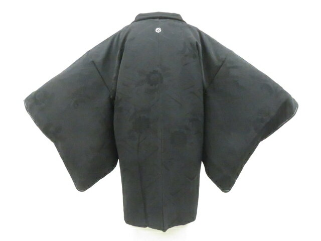 Haori - 【中古】リサイクル着物 黒羽織 一つ紋 花地紋 羽織紐付 正絹 着物 美品 身丈約80.5cm 裄丈63cm 26z02-877【リサイクル】 IDnet