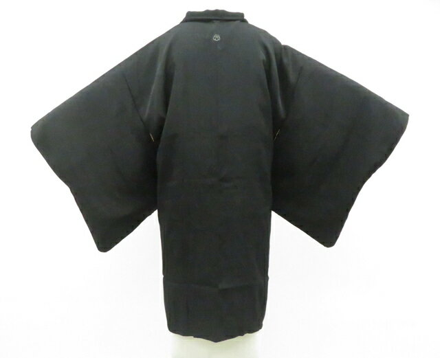 Haori - 【中古】リサイクル着物 黒羽織 昭和レトロ 縫紋 地紋入り 羽織紐別売り 正絹 着物 身丈約85.5cm 裄丈61.5cm 26z02-880【リサイクル】 IDnet
