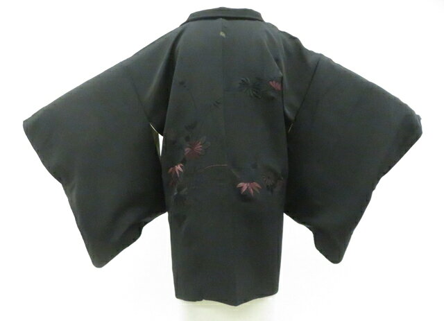 Haori - 【中古】リサイクル着物 黒羽織 刺繍 縫い紋 お洒落羽織紐付 正絹 着物 身丈約76.5cm 裄丈63cm 26z02-883【リサイクル】 IDnet
