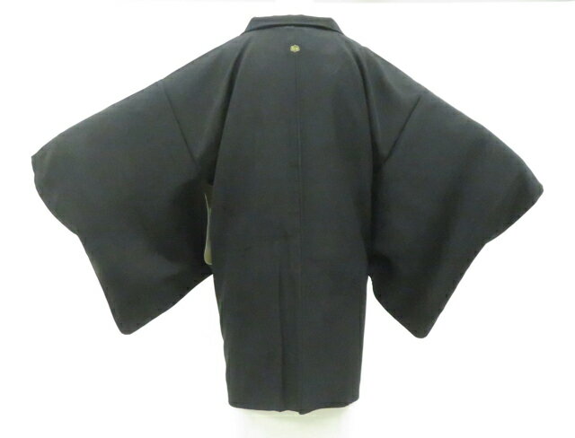 Haori - 【中古】リサイクル着物 黒羽織 縫い紋 地紋入り 羽織紐別売り 正絹 着物 身丈約78.5cm 裄丈63.5cm 26z02-887【リサイクル】 IDnet