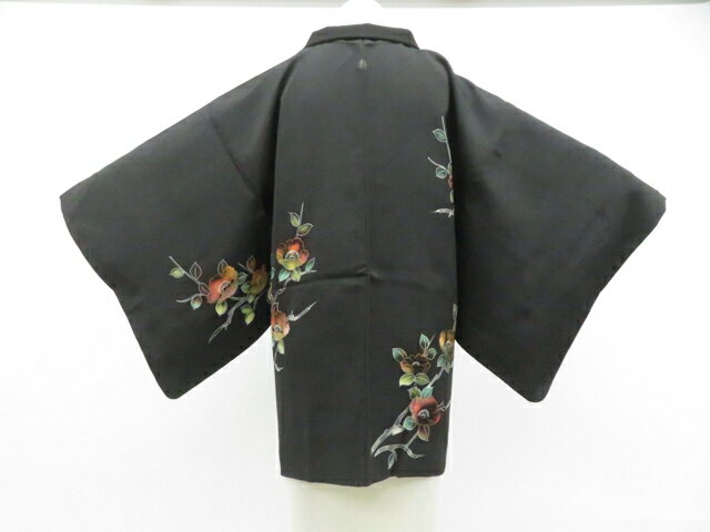 樂天商城 - 【中古】リサイクル着物 黒羽織 縫紋 枝花 羽織紐付 正絹 着物 身丈約78cm 裄丈63cm 26z02-891【リサイクル】 IDnet