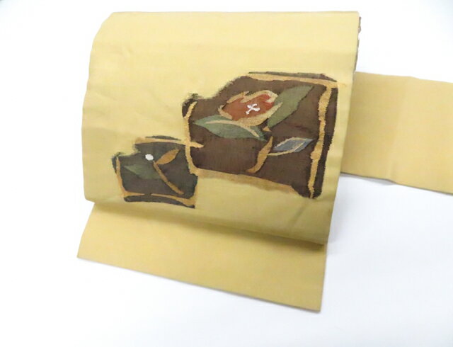 樂天商城 - 【中古】九寸名古屋帯 お太鼓柄 すくい織 花 正絹 26b02-169【リサイクル】 IDnet