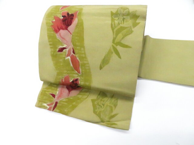 Nagoya Sash - 【中古】九寸名古屋帯 六通柄 花 正絹 26b02-171【リサイクル】 IDnet