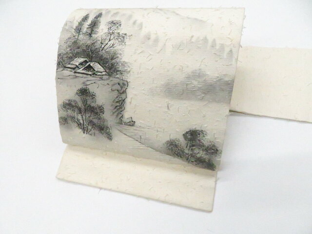 名古屋帯 - 【中古】九寸名古屋帯 太鼓柄 ひげ紬 遠山風景 正絹 26b02-192【リサイクル】 IDnet