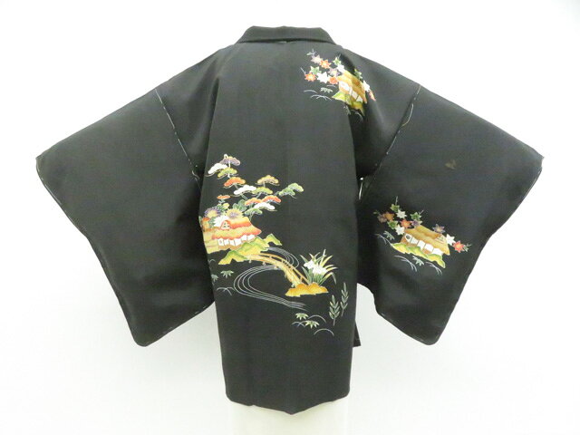 Haori - 【中古】リサイクル着物 黒羽織 金駒刺繍 金彩 しつけ付 羽織紐別売り 正絹 着物 身丈約78.5cm 裄丈64cm r8z02-20【リサイクル】 IDnet