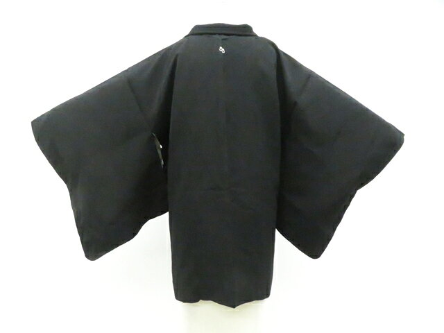 Haori - 【中古】リサイクル着物 黒羽織 一つ紋 地紋入り 羽織紐別売り 正絹 着物 身丈約79cm 裄丈64.5cm 26z02-919【リサイクル】 IDnet