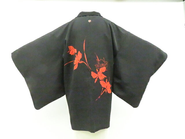 Haori - 【中古】リサイクル着物 黒羽織 縫い紋 羽織紐付 正絹 着物 身丈約81cm 裄丈65cm 26z02-933【リサイクル】 IDnet