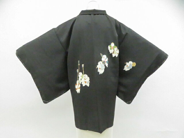 樂天商城 - 【中古】リサイクル着物 黒羽織 童子 羽織紐別売り 正絹 着物 身丈約82.5cm 裄丈64cm 26z02-936【リサイクル】 IDnet