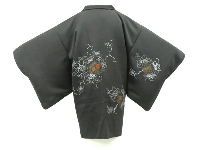樂天商城 - 【中古】リサイクル着物 黒羽織 花 羽織紐付 正絹 着物 身丈約84.5cm 裄丈65cm 26z02-945【リサイクル】 IDnet
