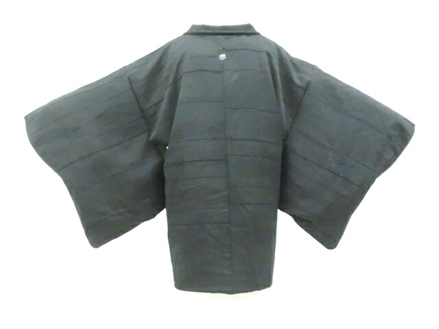 Haori - 【中古】リサイクル着物 黒羽織 一つ紋 地紋入り 羽織紐付 正絹 着物 身丈約75.5cm 裄丈64cm 26z02-949【リサイクル】 IDnet