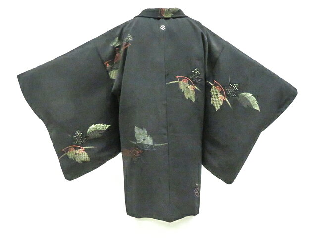 樂天商城 - 【中古】リサイクル着物 黒羽織 一つ紋 金糸 羽織紐付 正絹 着物 美品 身丈約78cm 裄丈62cm 26z02-953【リサイクル】 IDnet