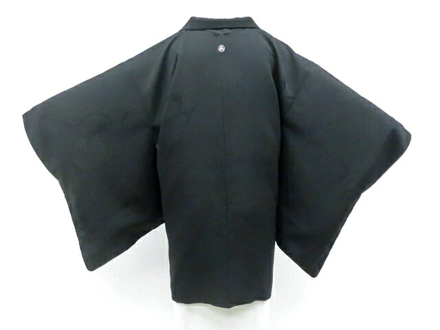 Haori - 【中古】リサイクル着物 黒羽織 一つ紋 地紋入り 羽織紐別売り 正絹 着物 身丈約78cm 裄丈64cm 26z02-957【リサイクル】 IDnet