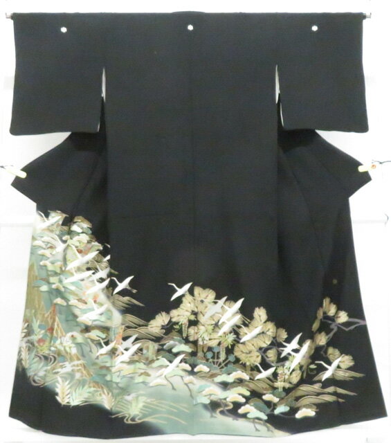 Kurotome - 【中古】リサイクル着物 黒留袖 五つ紋 金彩 鶴 松 比翼仕立て 正絹 身丈156.5cm 裄丈65cm 26z02-895【リサイクル】 IDnet