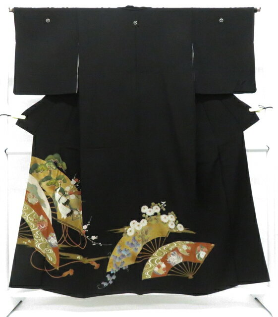 Kurotome - 【中古】リサイクル着物 黒留袖 五つ紋 金糸 松 鶴 比翼仕立て 正絹 着物 身丈約153.5cm 裄丈約64.5cm 26z02-983【リサイクル】 IDnet
