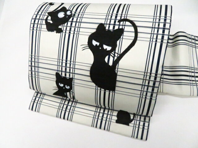 Nagoya Sash - 【中古】九寸名古屋帯 オリジナル お太鼓柄 猫 ネコ 正絹 r8b03-18【リサイクル】 IDnet