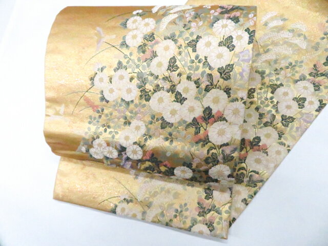 【中古】袋帯 未使用 六通柄 草花 正絹 美品 r8b03-54【リサイクル】 IDnet