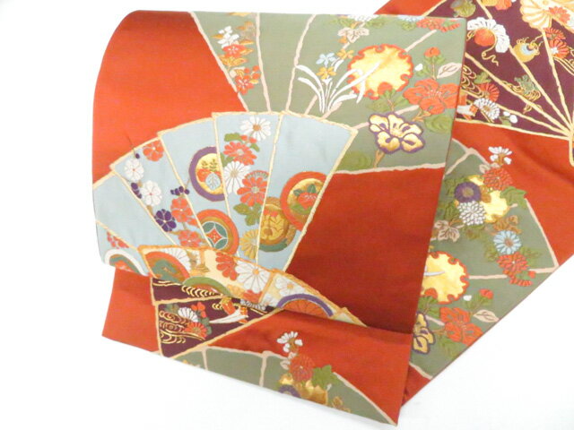 樂天商城 - 【中古】袋帯 六通 金糸 扇子 正絹 美品 26b03-250【リサイクル】 IDnet